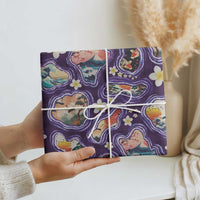 Hawaii Islands Map Design with Japanese Landscape Wrapping Paper Hawaiian Japan Fusion Art Purple Color