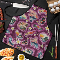 Hawaii Islands Map Design with Japanese Landscape Apron Hawaiian Japan Fusion Art Pink Color