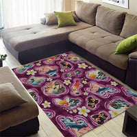 Hawaii Islands Map Design with Japanese Landscape Area Rug Hawaiian Japan Fusion Art Pink Color