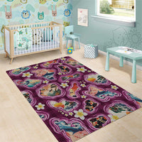 Hawaii Islands Map Design with Japanese Landscape Area Rug Hawaiian Japan Fusion Art Pink Color