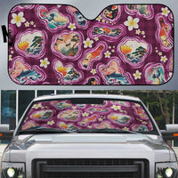 Hawaii Islands Map Design with Japanese Landscape Auto Sun Shade Hawaiian Japan Fusion Art Pink Color
