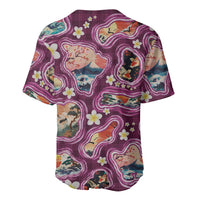 Hawaii Islands Map Design with Japanese Landscape Baseball Jersey Hawaiian Japan Fusion Art Pink Color