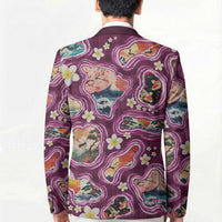 Hawaii Islands Map Design with Japanese Landscape Blazer Hawaiian Japan Fusion Art Pink Color