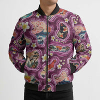 Hawaii Islands Map Design with Japanese Landscape Bomber Puffer Jacket Hawaiian Japan Fusion Art Pink Color