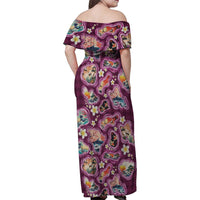 Hawaii Islands Map Design with Japanese Landscape Family Matching Off Shoulder Maxi Dress and Hawaiian Shirt Hawaiian Japan Fusion Art Pink Color LT03 - Polynesian Pride