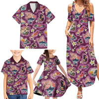 Hawaii Islands Map Design with Japanese Landscape Family Matching Summer Maxi Dress and Hawaiian Shirt Hawaiian Japan Fusion Art Pink Color LT03 - Polynesian Pride