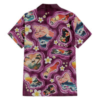 Hawaii Islands Map Design with Japanese Landscape Family Matching Tank Maxi Dress and Hawaiian Shirt Hawaiian Japan Fusion Art Pink Color LT03 - Polynesian Pride