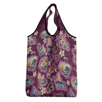 Hawaii Islands Map Design with Japanese Landscape Grocery Bag Hawaiian Japan Fusion Art Pink Color
