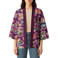 Hawaii Islands Map Design with Japanese Landscape Kimono Hawaiian Japan Fusion Art Pink Color