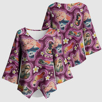 Hawaii Islands Map Design with Japanese Landscape Kimono Sleeve Blouse Hawaiian Japan Fusion Art Pink Color