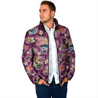 Hawaii Islands Map Design with Japanese Landscape Padded Jacket Hawaiian Japan Fusion Art Pink Color