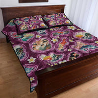 Hawaii Islands Map Design with Japanese Landscape Quilt Bed Set Hawaiian Japan Fusion Art Pink Color