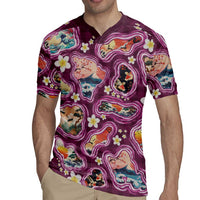 Hawaii Islands Map Design with Japanese Landscape Rugby Jersey Hawaiian Japan Fusion Art Pink Color