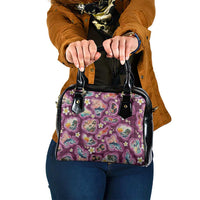 Hawaii Islands Map Design with Japanese Landscape Shoulder Handbag Hawaiian Japan Fusion Art Pink Color