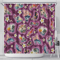 Hawaii Islands Map Design with Japanese Landscape Shower Curtain Hawaiian Japan Fusion Art Pink Color