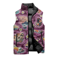 Hawaii Islands Map Design with Japanese Landscape Sleeveless Puffer Jacket Hawaiian Japan Fusion Art Pink Color
