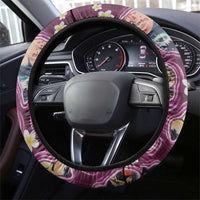 Hawaii Islands Map Design with Japanese Landscape Steering Wheel Cover Hawaiian Japan Fusion Art Pink Color