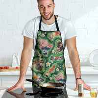 Hawaiian and Japanese Culture Together Apron Hawaiian Island Shapes with Japanese Landscape Green Color LT03 - Polynesian Pride