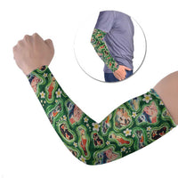 Hawaiian and Japanese Culture Together Arm Sleeves Hawaiian Island Shapes with Japanese Landscape Green Color LT03 Set of 2 Green - Polynesian Pride