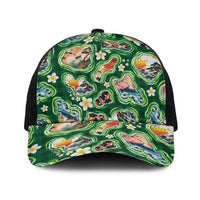 Hawaiian and Japanese Culture Together Baseball Net Cap Hawaiian Island Shapes with Japanese Landscape Green Color LT03 One Size Black Green - Polynesian Pride