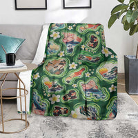 Hawaiian and Japanese Culture Together Blanket Hawaiian Island Shapes with Japanese Landscape Green Color LT03 - Polynesian Pride