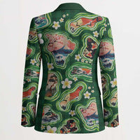 Hawaiian and Japanese Culture Together Blazer Hawaiian Island Shapes with Japanese Landscape Green Color LT03 - Polynesian Pride