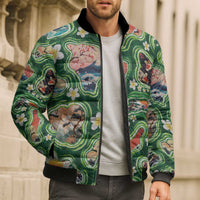 Hawaiian and Japanese Culture Together Bomber Puffer Jacket Hawaiian Island Shapes with Japanese Landscape Green Color LT03 - Polynesian Pride