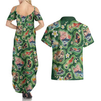Hawaiian and Japanese Culture Together Couples Matching Summer Maxi Dress and Hawaiian Shirt Hawaiian Island Shapes with Japanese Landscape Green Color LT03 - Polynesian Pride