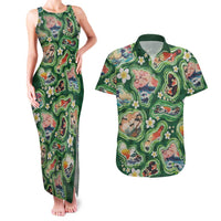 Hawaiian and Japanese Culture Together Couples Matching Tank Maxi Dress and Hawaiian Shirt Hawaiian Island Shapes with Japanese Landscape Green Color LT03 Green - Polynesian Pride