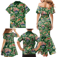 Hawaiian and Japanese Culture Together Family Matching Mermaid Dress and Hawaiian Shirt Hawaiian Island Shapes with Japanese Landscape Green Color LT03 - Polynesian Pride