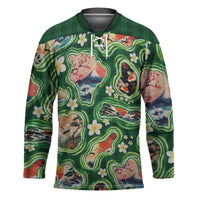 Hawaiian and Japanese Culture Together Hockey Jersey Hawaiian Island Shapes with Japanese Landscape Green Color LT03 Unisex Green - Polynesian Pride