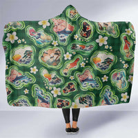 Hawaiian and Japanese Culture Together Hooded Blanket Hawaiian Island Shapes with Japanese Landscape Green Color LT03 One Size Green - Polynesian Pride
