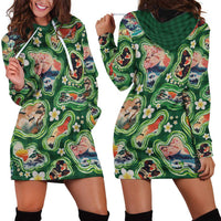 Hawaiian and Japanese Culture Together Hoodie Dress Hawaiian Island Shapes with Japanese Landscape Green Color LT03 - Polynesian Pride