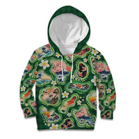 Hawaiian and Japanese Culture Together Kid Hoodie Hawaiian Island Shapes with Japanese Landscape Green Color LT03 Hoodie Green - Polynesian Pride