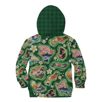 Hawaiian and Japanese Culture Together Kid Hoodie Hawaiian Island Shapes with Japanese Landscape Green Color LT03 - Polynesian Pride