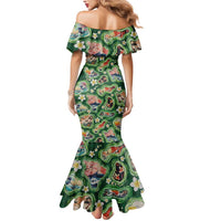 Hawaiian and Japanese Culture Together Mermaid Dress Hawaiian Island Shapes with Japanese Landscape Green Color LT03 - Polynesian Pride