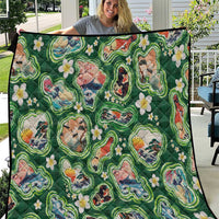 Hawaiian and Japanese Culture Together Quilt Hawaiian Island Shapes with Japanese Landscape Green Color LT03 Green - Polynesian Pride