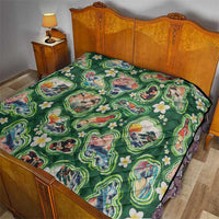 Hawaiian and Japanese Culture Together Quilt Hawaiian Island Shapes with Japanese Landscape Green Color LT03 - Polynesian Pride