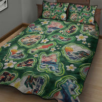 Hawaiian and Japanese Culture Together Quilt Bed Set Hawaiian Island Shapes with Japanese Landscape Green Color LT03 - Polynesian Pride