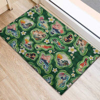 Hawaiian and Japanese Culture Together Rubber Doormat Hawaiian Island Shapes with Japanese Landscape Green Color LT03 - Polynesian Pride