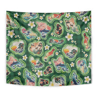 Hawaiian and Japanese Culture Together Tapestry Hawaiian Island Shapes with Japanese Landscape Green Color LT03 - Polynesian Pride