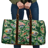 Hawaiian and Japanese Culture Together Travel Bag Hawaiian Island Shapes with Japanese Landscape Green Color LT03 Green - Polynesian Pride