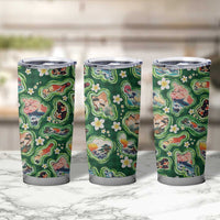 Hawaiian and Japanese Culture Together Tumbler Cup Hawaiian Island Shapes with Japanese Landscape Green Color LT03 - Polynesian Pride