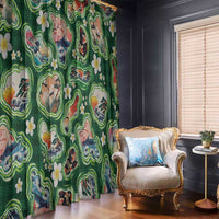 Hawaiian and Japanese Culture Together Window Curtain Hawaiian Island Shapes with Japanese Landscape Green Color LT03 - Polynesian Pride
