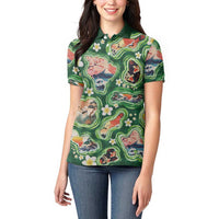 Hawaiian and Japanese Culture Together Women Polo Shirt Hawaiian Island Shapes with Japanese Landscape Green Color LT03 - Polynesian Pride