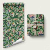 Hawaiian and Japanese Culture Together Wrapping Paper Hawaiian Island Shapes with Japanese Landscape Green Color LT03 58" × 23" Green - Polynesian Pride