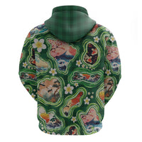 Hawaiian and Japanese Culture Together Zip Hoodie Hawaiian Island Shapes with Japanese Landscape Green Color LT03 - Polynesian Pride