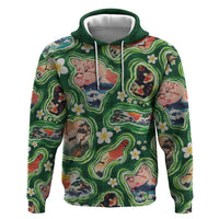 Hawaiian and Japanese Culture Together Zip Hoodie Hawaiian Island Shapes with Japanese Landscape Green Color LT03 Pullover Hoodie Green - Polynesian Pride