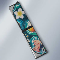 Hawaiian and Japanese Culture Together Auto Sun Shade Hawaiian Island Shapes with Japanese Landscape Teal Color LT03 - Polynesian Pride