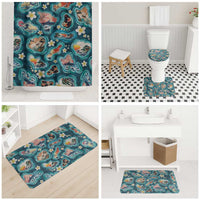 Hawaiian and Japanese Culture Together Bathroom Set Hawaiian Island Shapes with Japanese Landscape Teal Color LT03 - Polynesian Pride